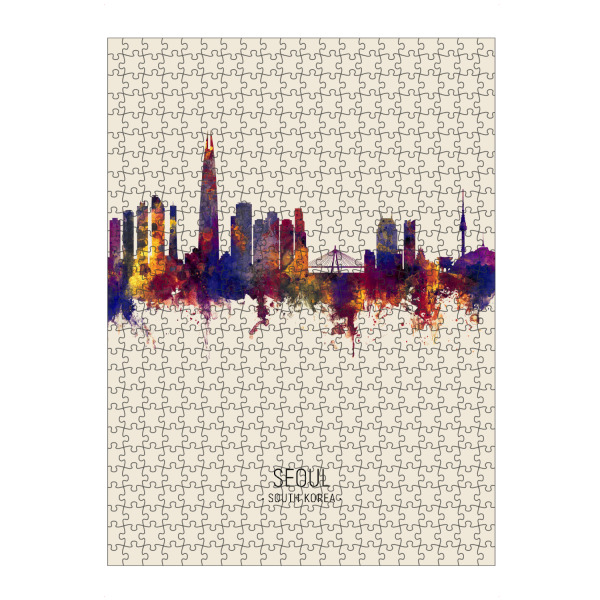 Puzzle Ravensburger "Seoul Skyline Beige" artboxONE - Städte - Seoul,South korea,Skyline,Cityscape,Painting,Watercolour,Stadtbild - Bild seoul