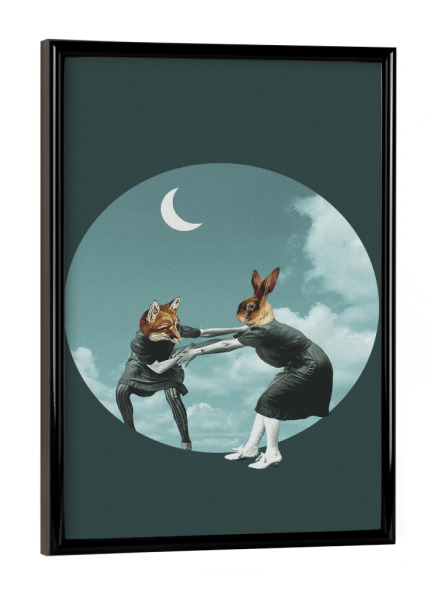Poster mit schwarzem Rahmen "Chase the night" artboxONE - Fiktion - Vintage,Funny,Humor,Retro,Digital,Minimal,Minimalism,Moon,Animals,Sky,Stars