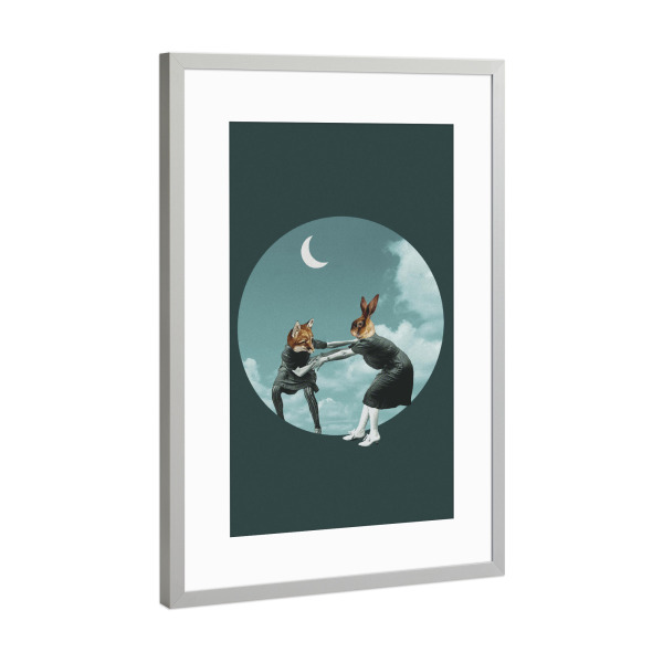 Poster mit Rahmen Silber "Chase the night" artboxONE - Fiktion - Vintage,Funny,Humor,Retro,Digital,Minimal,Minimalism,Moon,Animals,Sky,Stars