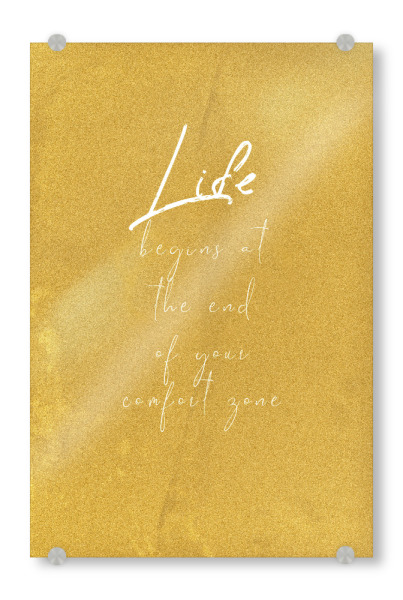 Acrylglasbild "LifeGOLD" artboxONE - Typografie - Motivation,Erfolg,Leben,Life,Komfortzone,Comfort,Zone,Good,Vibes,Geld,Gold,Geschäft