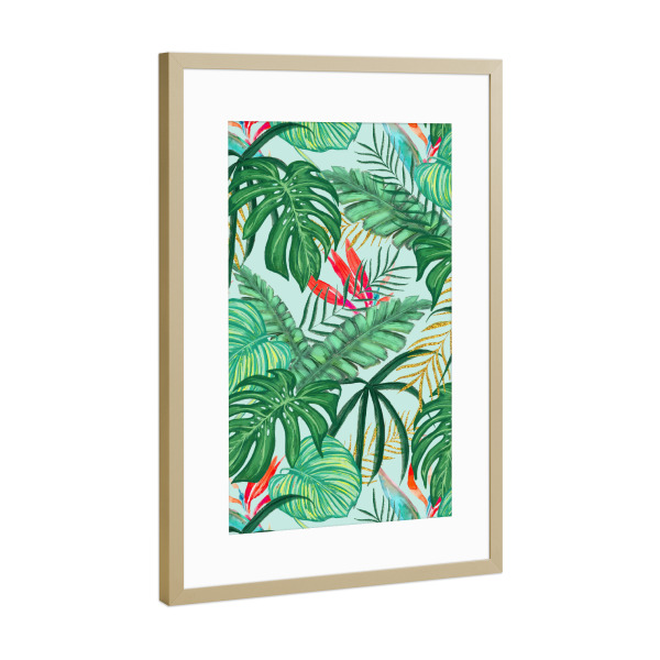 Poster mit Rahmen Gold "The Tropics | Jungle Botanical" artboxONE - Natur