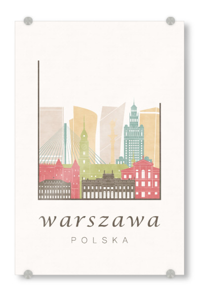 Acrylglasbild "Warsaw pastel skyline" artboxONE - Städte,Kartografie - Warsaw,Warszawa,Warschau,Poland,Polska,Polen,Skyline,Cityscape,Travel