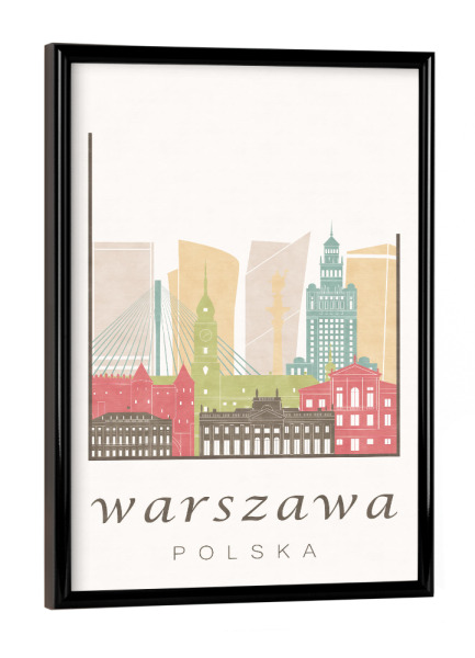 Poster mit schwarzem Rahmen "Warsaw pastel skyline" artboxONE - Städte,Kartografie
