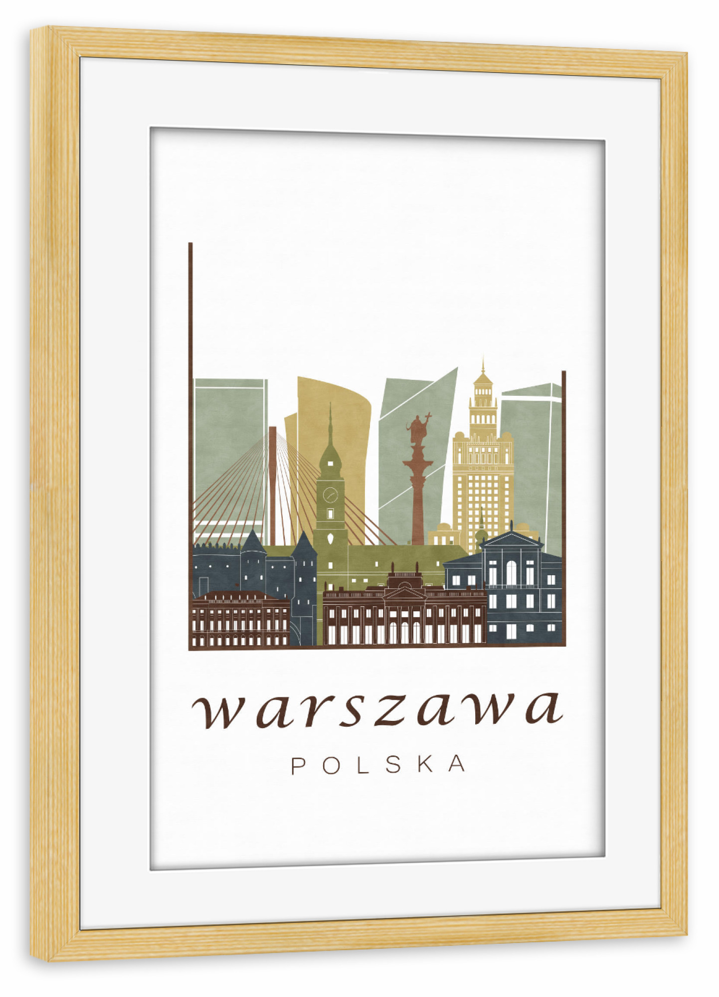 Poster mit Rahmen kiefer "Warsaw skyline light brown" artboxONE - Städte,Kartografie