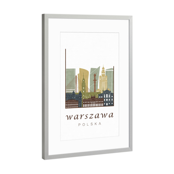 Poster mit Rahmen Silber "Warsaw skyline light brown" artboxONE - Städte,Kartografie