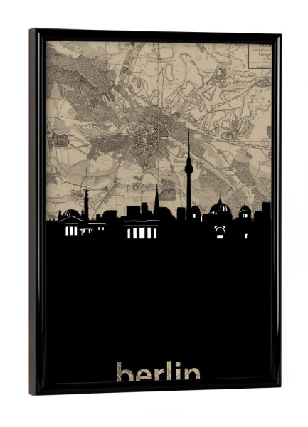 Poster mit schwarzem Rahmen "Berlin skyline map" artboxONE - Städte,Städte / Berlin,Architektur,Kartografie