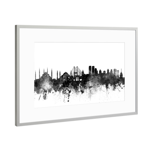 Poster mit Rahmen Silber "Istanbul skyline black" artboxONE - Städte,Reise,Schwarzweiß,Architektur,Städte / Istanbul