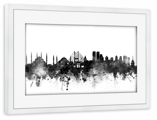 Poster mit Rahmen weiß "Istanbul skyline black" artboxONE - Städte,Reise,Schwarzweiß,Architektur,Städte / Istanbul