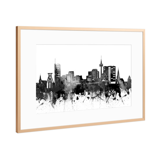 Poster mit Rahmen Kupfer "Essen skyline black" artboxONE - Städte,Reise,Schwarzweiß,Architektur
