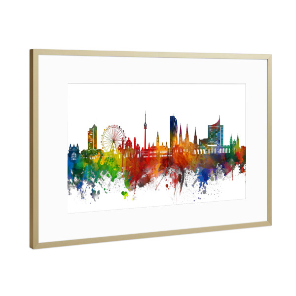 Poster mit Rahmen Gold "Vienna skyline watercolor" artboxONE - Städte,Reise,Architektur,Städte / Wien