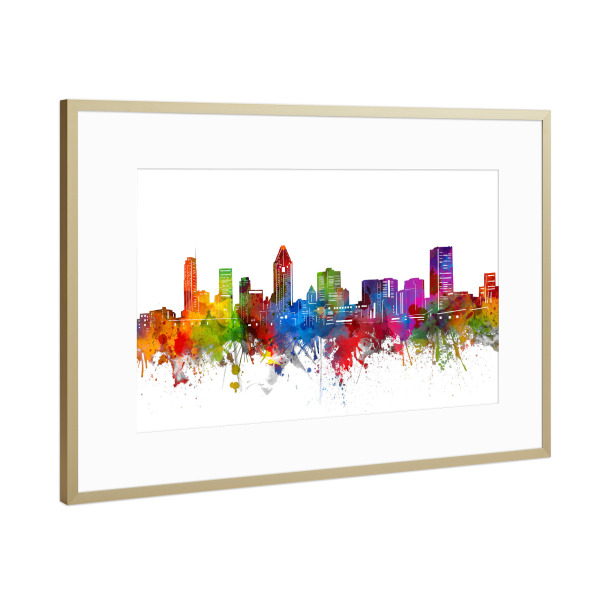 Poster mit Rahmen Gold "Montreal skyline watercolor" artboxONE - Städte,Reise,Architektur