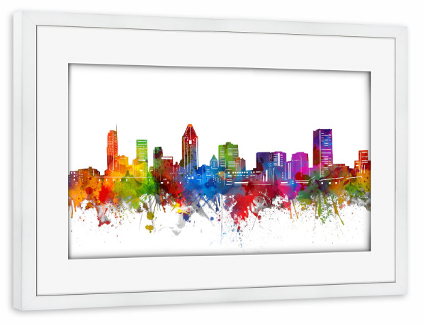 Poster mit Rahmen weiß "Montreal skyline watercolor" artboxONE - Städte,Reise,Architektur