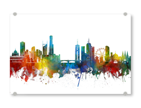 Acrylglasbild "Melbourne skyline watercolor" artboxONE - Städte,Reise,Architektur