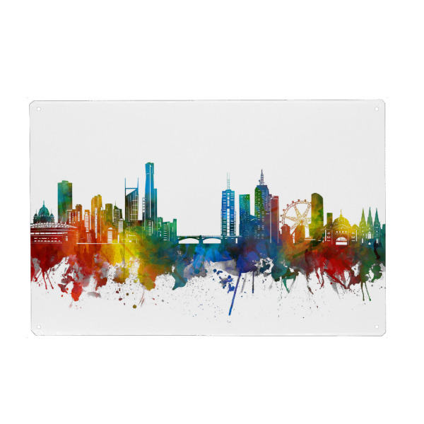Metall Poster "Melbourne skyline watercolor" artboxONE - Städte,Reise,Architektur
