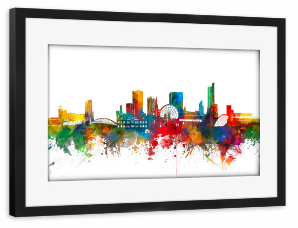 Poster mit Rahmen schwarz "Manchester skyline watercolor" artboxONE - Städte,Reise,Architektur