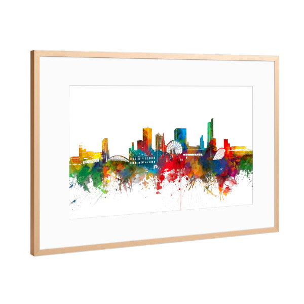 Poster mit Rahmen Kupfer "Manchester skyline watercolor" artboxONE - Städte,Reise,Architektur