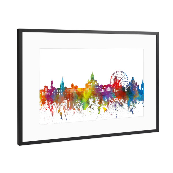 Poster mit Rahmen Schwarz (Metallic) "Helsinki skyline wateroclor" artboxONE - Städte,Reise,Architektur