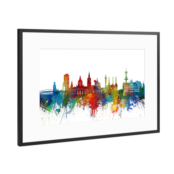 Poster mit Rahmen Schwarz (Metallic) "Hannover skyline watercolor" artboxONE - Städte,Reise,Architektur
