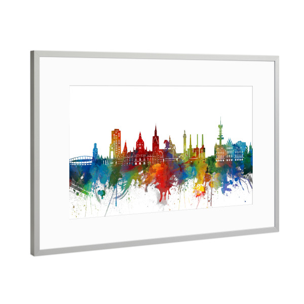 Poster mit Rahmen Silber "Hannover skyline watercolor" artboxONE - Städte,Reise,Architektur