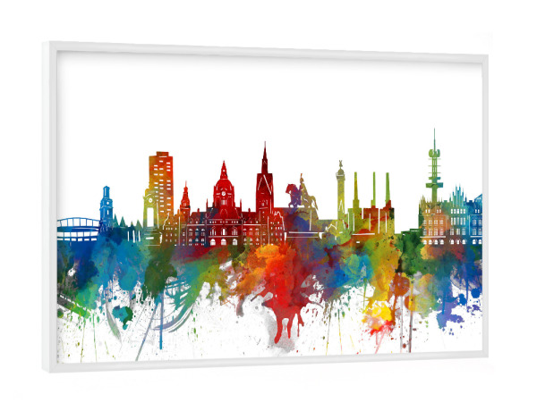 Poster mit weißem Rahmen "Hannover skyline watercolor" artboxONE - Städte,Reise,Architektur