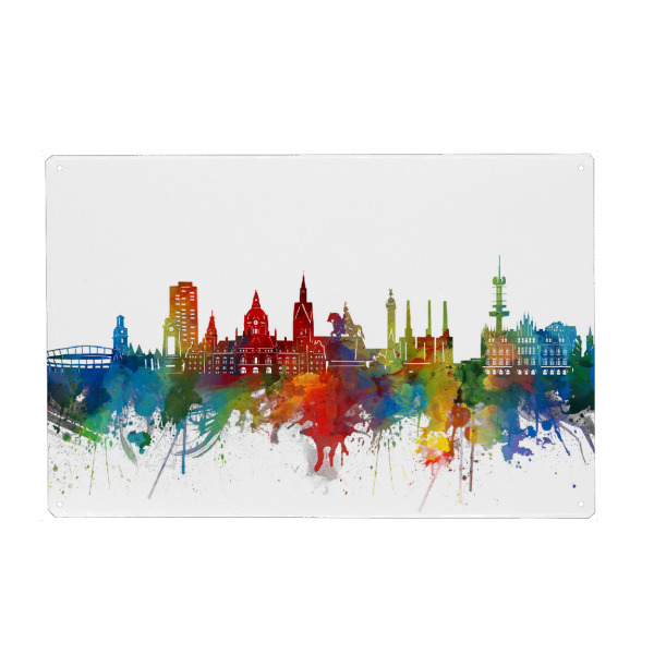 Metall Poster "Hannover skyline watercolor" artboxONE - Städte,Reise,Architektur