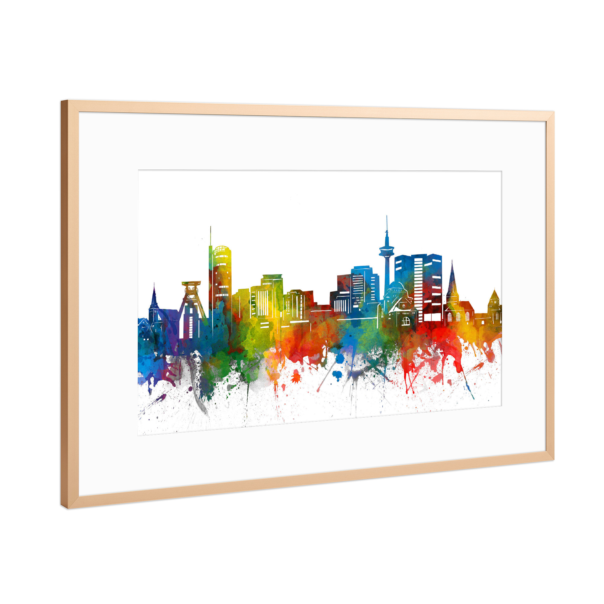 Poster mit Rahmen Kupfer "Essen skyline watercolor" artboxONE - Städte,Architektur