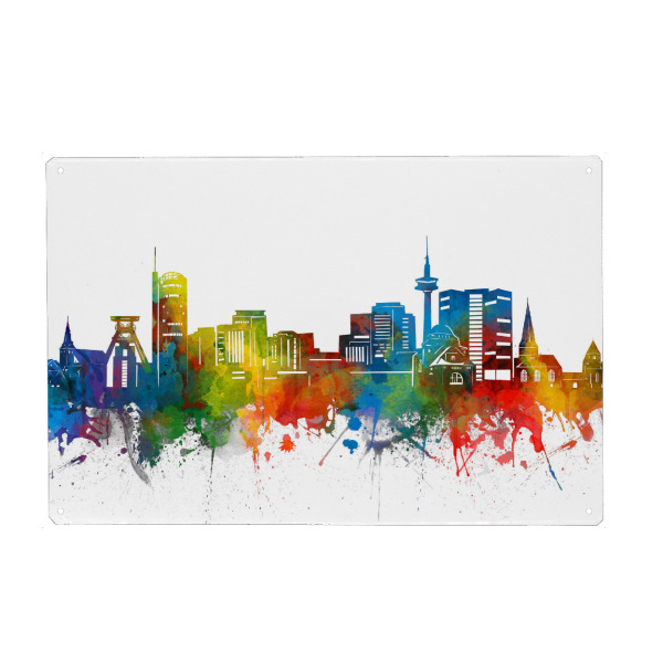 Holzbild "Essen skyline watercolor" artboxONE - Städte,Architektur