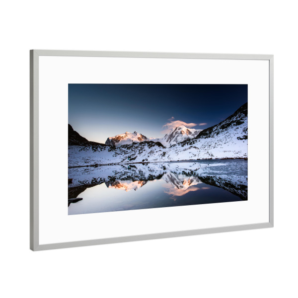 Poster mit Rahmen Silber "Monte Rosa and Lyskamm at Sunset" artboxONE - Natur