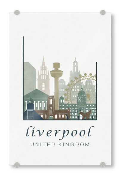 Acrylglasbild "Liverpool skyline light blue" artboxONE - Städte,Kartografie - Liverpool,United kingdom,Uk,England,Skyline,Cityscape,Travel
