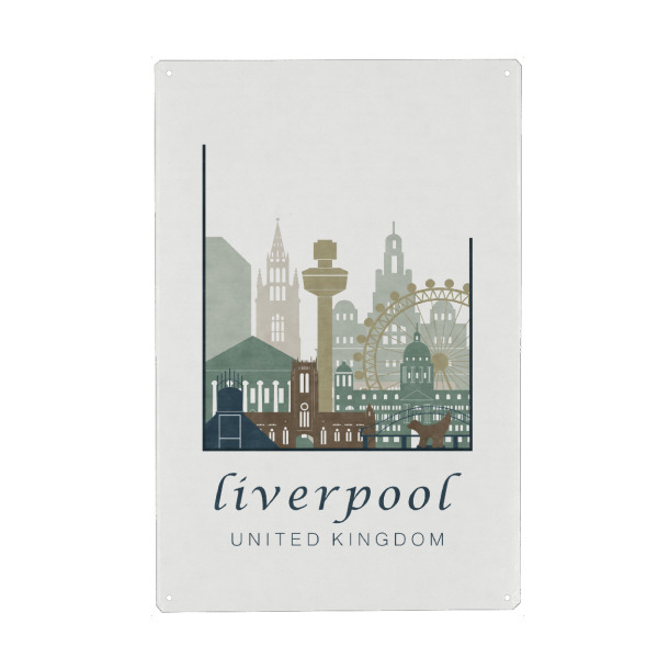 Holzbild "Liverpool skyline light blue" artboxONE - Städte,Kartografie - Liverpool,United kingdom,Uk,England,Skyline,Cityscape,Travel
