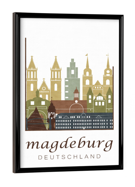 Poster mit schwarzem Rahmen "Magdeburg skyline light brown" artboxONE - Städte,Kartografie - Magdeburg,Germany,Deutschland,Skyline,Cityscape,Travel