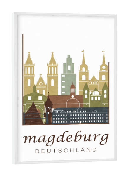 Poster mit weißem Rahmen "Magdeburg skyline light brown" artboxONE - Städte,Kartografie - Magdeburg,Germany,Deutschland,Skyline,Cityscape,Travel