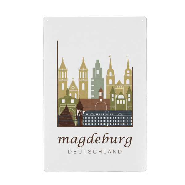 Holzbild "Magdeburg skyline light brown" artboxONE - Städte,Kartografie - Magdeburg,Germany,Deutschland,Skyline,Cityscape,Travel