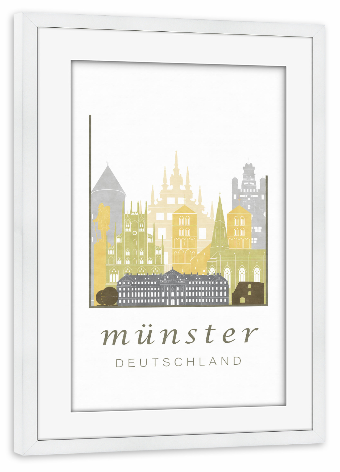 Poster mit Rahmen weiß "Münster skyline desert" artboxONE - Städte,Kartografie - Münster,Munster,Muenster,Germany,Deutschland,Skyline,Cityscape,Travel