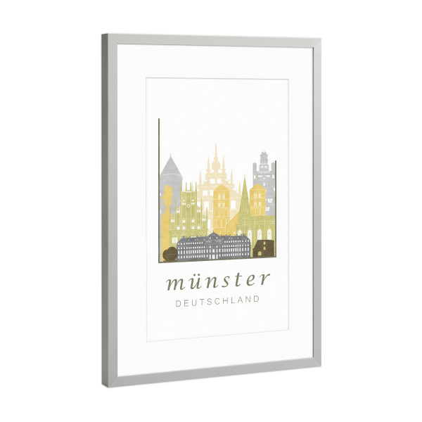 Poster mit Rahmen Silber "Münster skyline desert" artboxONE - Städte,Kartografie