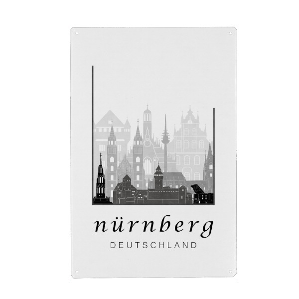 Metall Poster "Nuremberg skyline black & white" artboxONE - Städte,Schwarzweiß,Kartografie