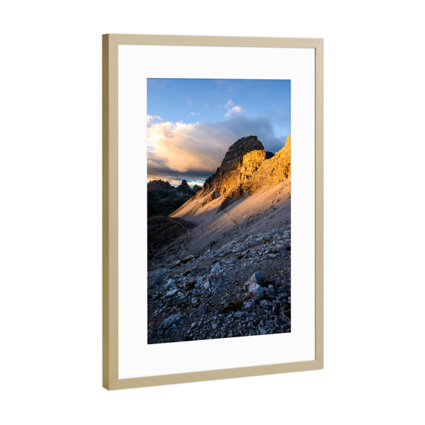 Poster mit Rahmen Gold "Sunset view in dolomite alps" artboxONE - Natur