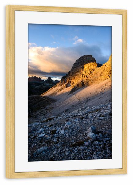 Poster mit Rahmen kiefer "Sunset view in dolomite alps" artboxONE - Natur