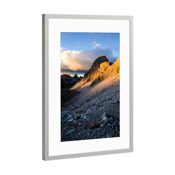 Poster mit Rahmen Silber "Sunset view in dolomite alps" artboxONE - Natur