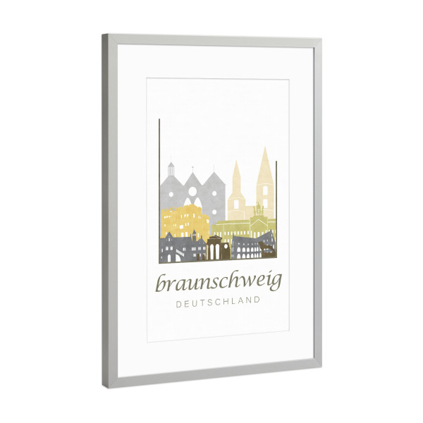 Poster mit Rahmen Silber "Braunschweig skyline desert" artboxONE - Städte,Kartografie - Braunschweig,Germany,Deutschland,Skyline,Cityscape,Travel
