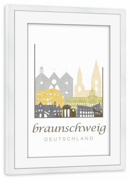 Poster mit Rahmen weiß "Braunschweig skyline desert" artboxONE - Städte,Kartografie - Braunschweig,Germany,Deutschland,Skyline,Cityscape,Travel