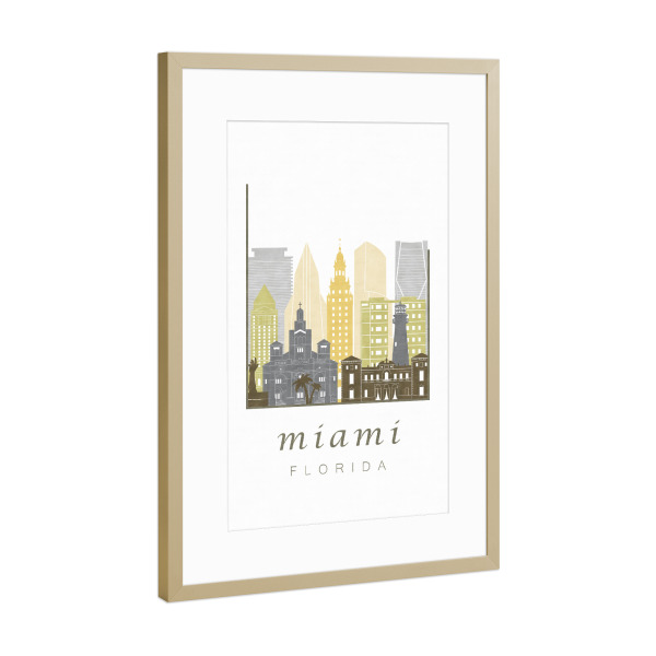 Poster mit Rahmen Gold "Miami skyline desert" artboxONE - Städte,Kartografie