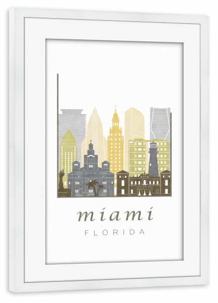 Poster mit Rahmen weiß "Miami skyline desert" artboxONE - Städte,Kartografie