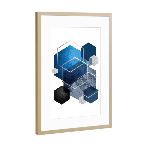 Poster mit Rahmen Gold "Bright Blue Geo" artboxONE - Abstrakt,Geometrie