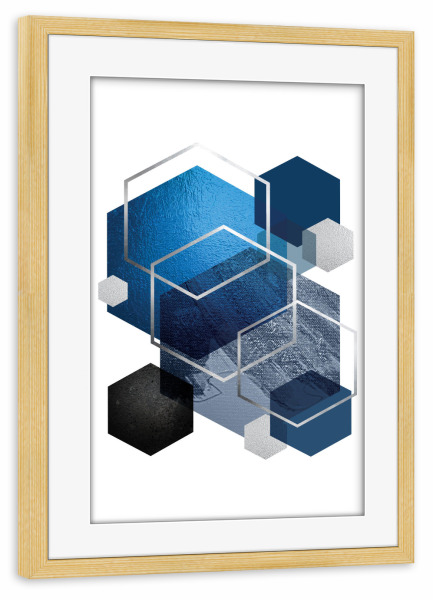 Poster mit Rahmen kiefer "Bright Blue Geo" artboxONE - Abstrakt,Geometrie