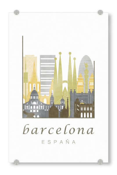 Acrylglasbild "Barcelona skyline desert" artboxONE - Städte / Barcelona,Kartografie - Barcelona,Spain,España,Spanien,Skyline,Cityscape,Travel