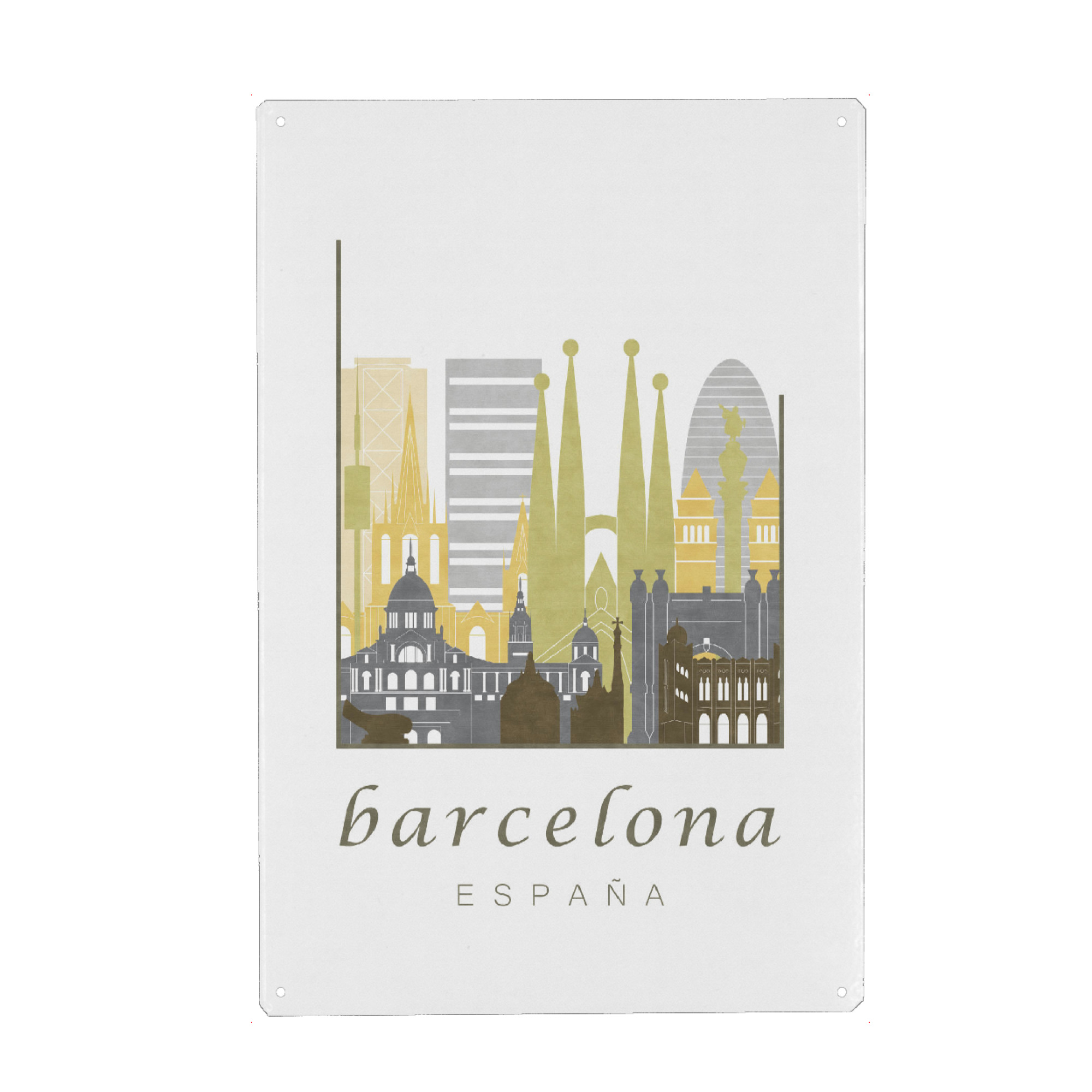 Metall Poster "Barcelona skyline desert" artboxONE - Städte / Barcelona,Kartografie - Barcelona,Spain,España,Spanien,Skyline,Cityscape,Travel