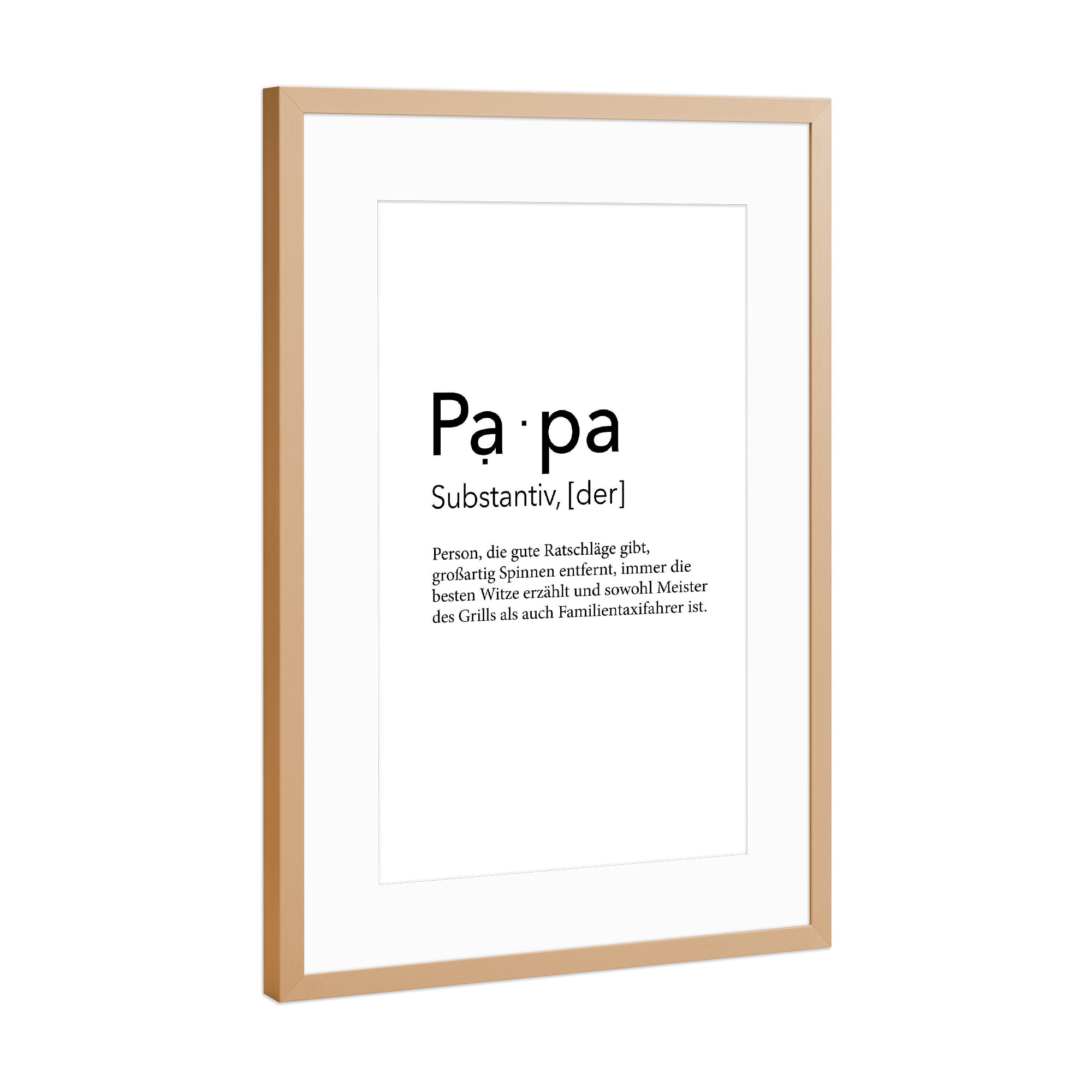 Poster mit Rahmen Kupfer "Definition Papa Ratschläge" artboxONE - Schwarzweiß,Für Papa - Vatertag,Papa,Papi,Daddy,Dad,Geschenk zum vatertag