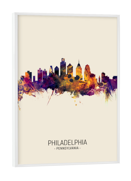Poster mit weißem Rahmen "Philadelphia Skyline Beige" artboxONE - Städte - Philadelphia,Pennsylvania,Skyline,Cityscape,Painting,Watercolour,Stadtbild