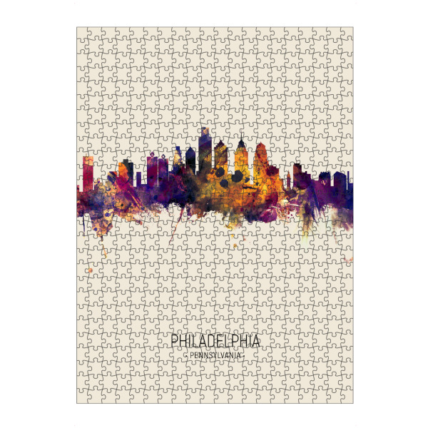 Puzzle Ravensburger "Philadelphia Skyline Beige" artboxONE - Städte - Philadelphia,Pennsylvania,Skyline,Cityscape,Painting,Watercolour,Stadtbild